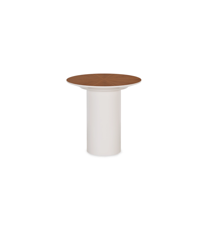 Paris round side table, natural walnut top, pearl lacquered foot, Ø 48 cm.