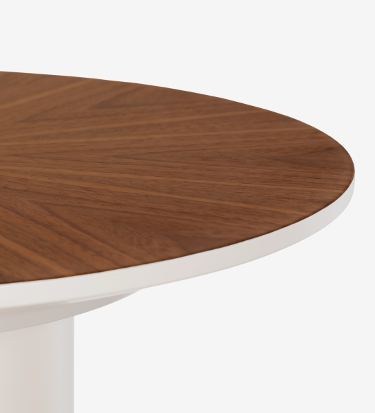 Paris round side table, natural walnut top, pearl lacquered foot, Ø 48 cm.