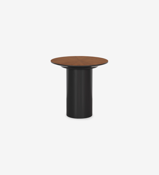 Mesa auxiliar Paris redonda , tapa en nogal natural, pie lacado negro, Ø 48 cm. 