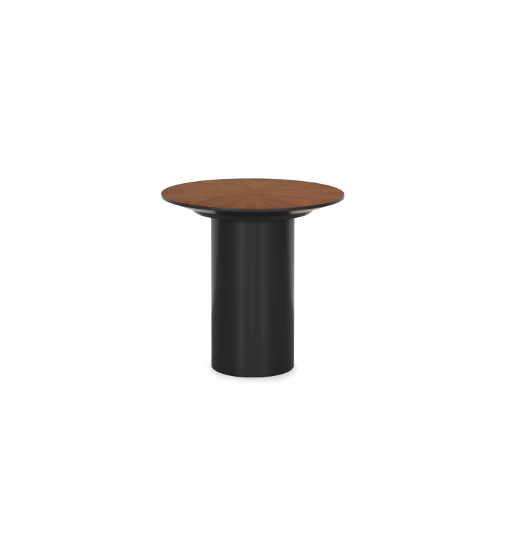 Paris round side table, natural walnut top, black lacquered foot, Ø 48 cm.