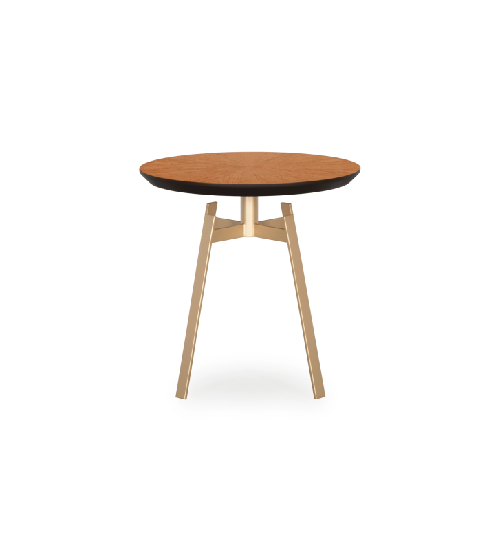 Mesa de apoio Tokyo redonda, tampo em carvalho mel, pé metálico lacado a dourado, Ø 48,5 cm.