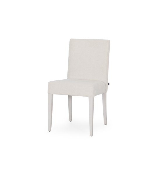 Chair upholstered in fabric, pearl lacquered feet.