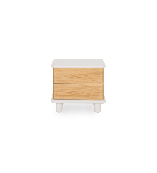 Bedside table with 2 drawers in natural oak, pearl frame. 