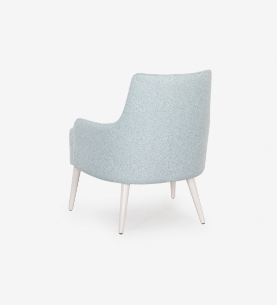Oslo armchair upholstered in blue fabric, pearl lacquered feet.