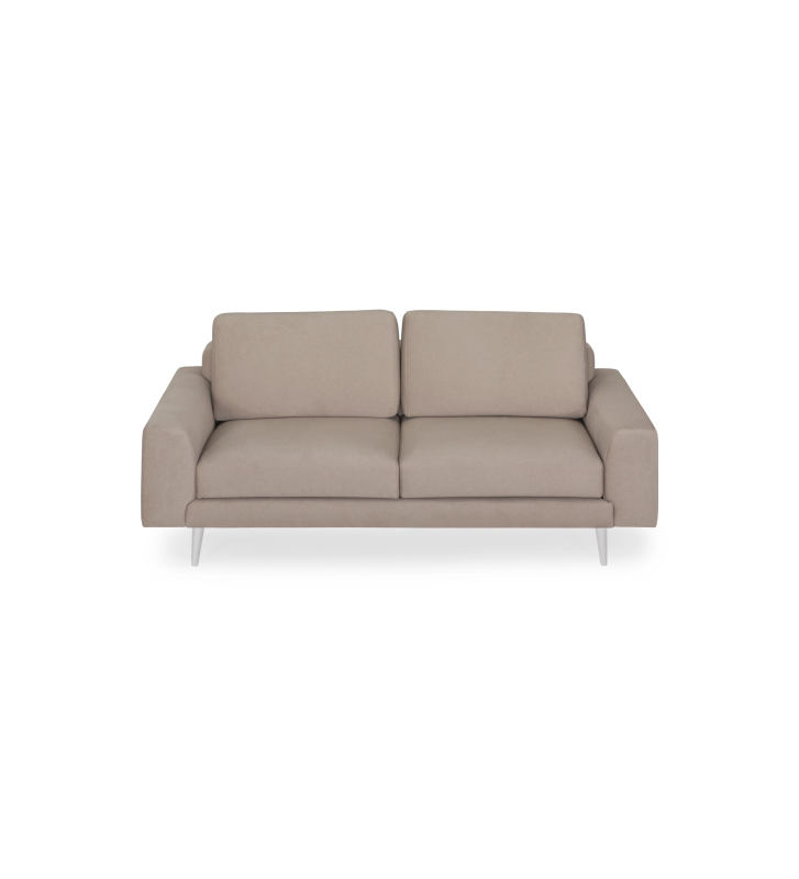 Sofá Oslo 2 lugares estofado a tecido taupe, pés lacados a pérola, 188 cm.