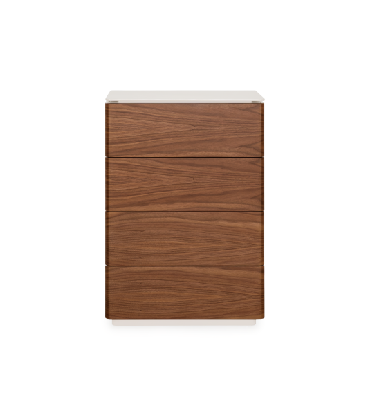 Dresser with 4 drawers with natural walnut fronts and structure lacquered in pearl
