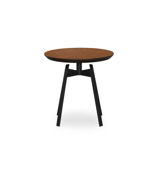 Tokyo round side table, natural walnut top, black lacquered metal foot, Ø 48,5 cm.