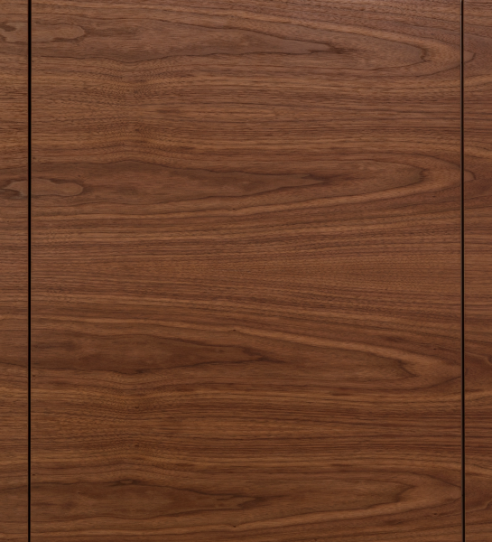Sideboard with 4 doors in natural walnut, 2 drawers, glass top and pearl lacquered structure.