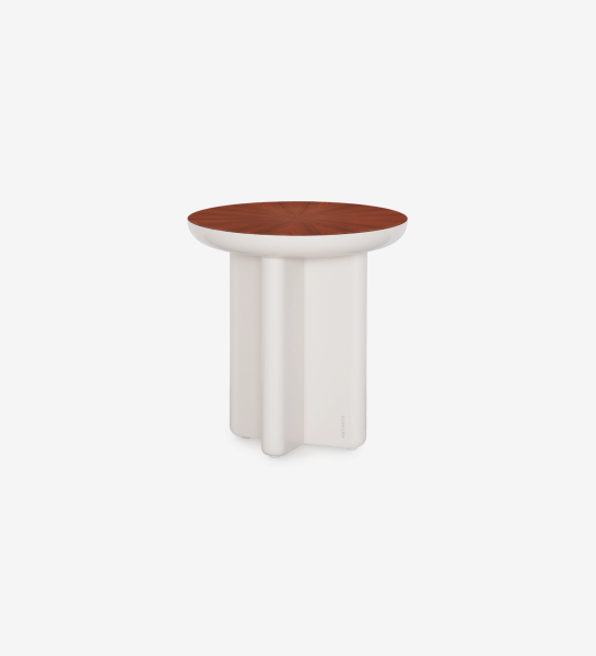 Mesa Auxiliar Mónaco con tapa circular de madera oscura y base blanca escultórica