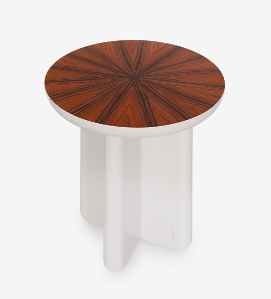 Mesa Auxiliar Mónaco con tapa redonda de madera y base blanca escultórica