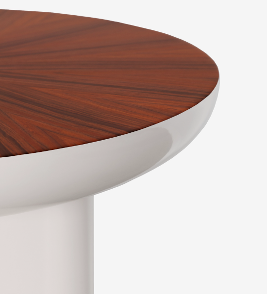 Mesa Auxiliar Mónaco con tablero circular de madera y base blanca cilíndrica