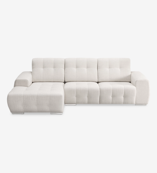 Sofá Madrid com chaise longue à esquerda, tecido bege claro capitoné