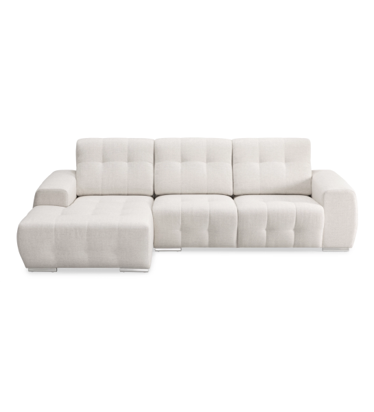 Madrid 2-seater sofa and left chaise longue, upholstered in pearl fabric, 287 cm.