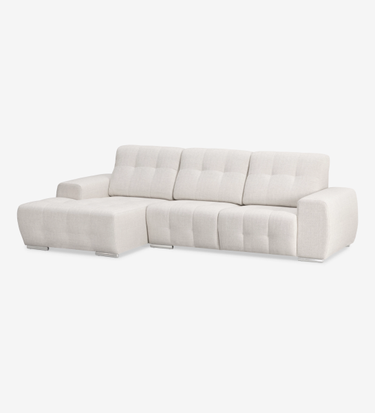 Sofá com chaise longue Madrid bege claro em tecido acolchoado, chaise à esquerda