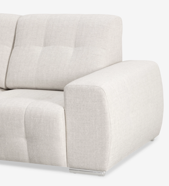 Sofá com chaise longue Madrid em tecido bege claro, braço largo acolchoado e base metálica