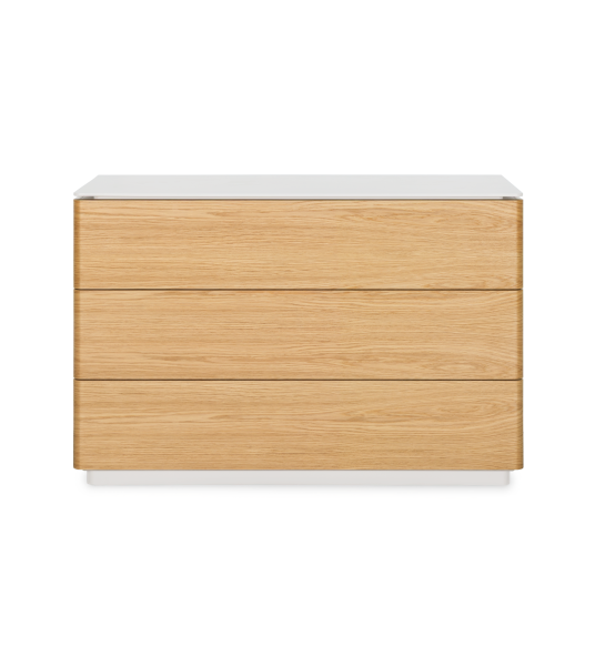 Dresser with 3 large drawers in natural oak, structure lacquered in pearl.