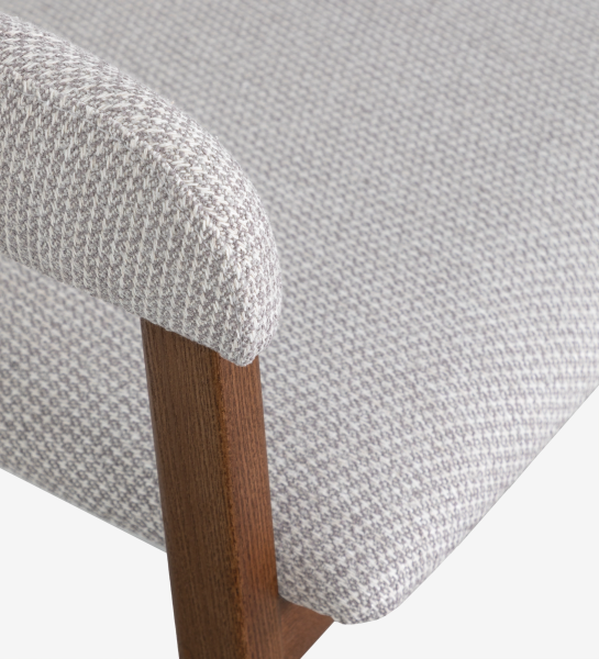 Chaise Capri assise rembourrée en tissu gris à motif, pied en bois