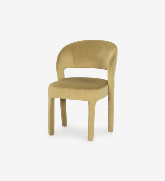 Chaise Mónaco velours jaune moutarde à dossier arrondi et assise rembourrée