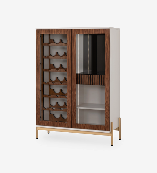 Cannes Wine Cellar walnut and white wine cabinet with glass doors and brass base