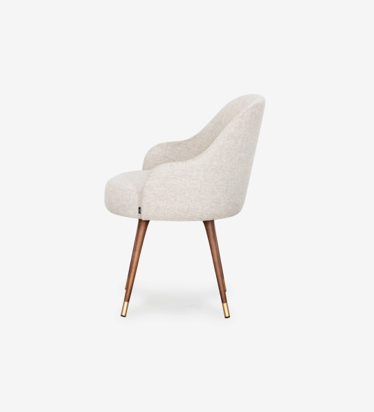 Geneve Chair cream upholstered shell with curved back and walnut tapered legs, side view