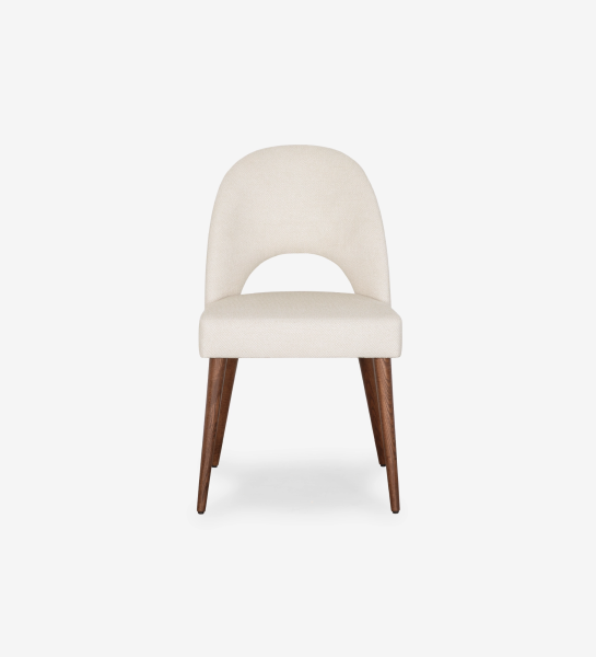 Chaise Paris rembourrée beige avec dossier ouvrant et pieds en bois foncé