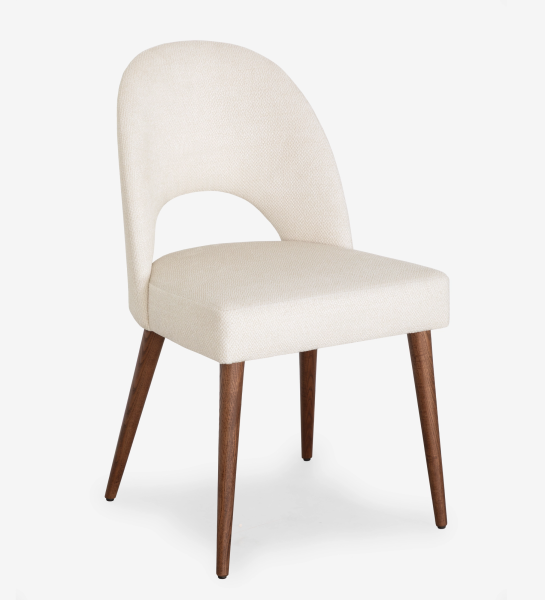 Chaise Paris beige en tissu avec dossier incurvé et pieds en bois foncé