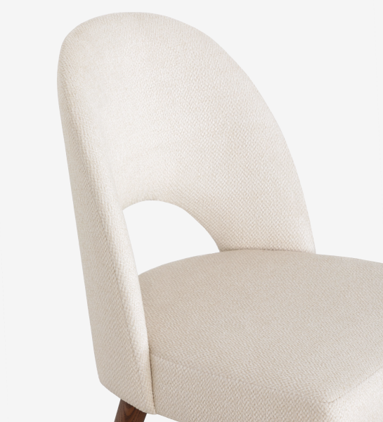 Chaise Paris beige en tissu bouclé, dossier incurvé et pieds en bois