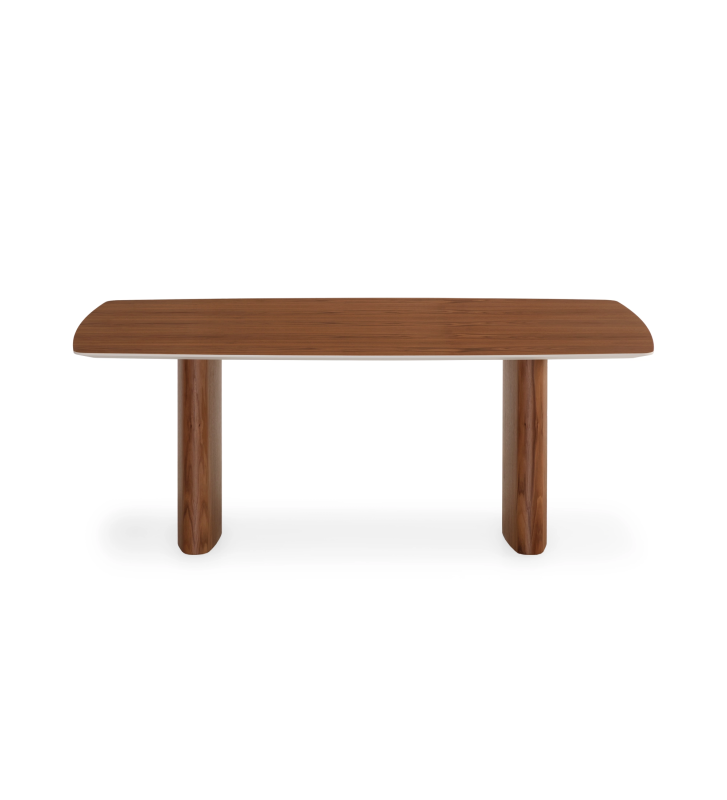 Mesa de jantar Paris retangular 180 x 100 cm, em nogueira natural com pormenor do tampo em pérola.