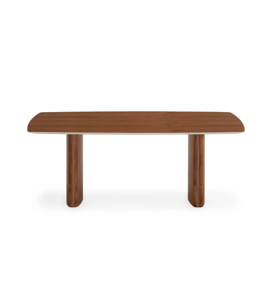 Paris rectangular dining table 180 x 100 cm, in natural walnut with pearl table top detail.