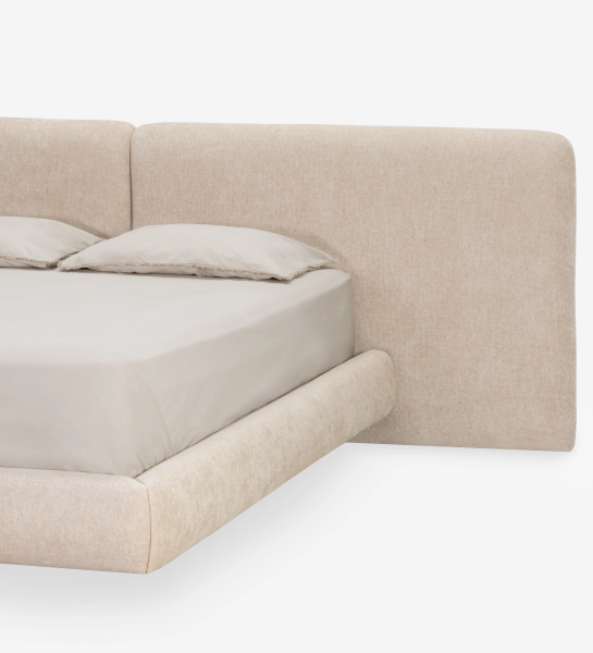 Cama doble con almacenaje Paris tapizada beige con cabecero y base acolchados
