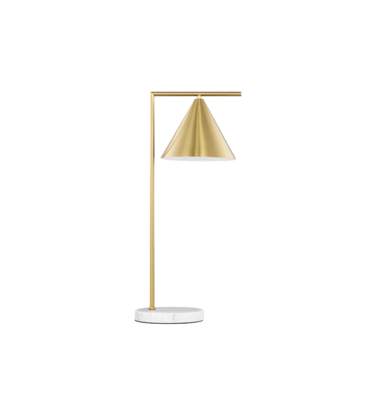 Lamp with marble base, structure and lampshade in gold metal.