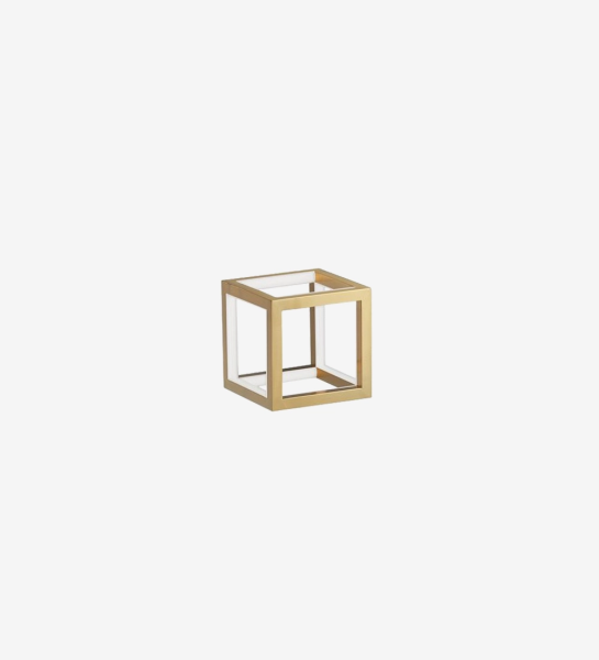 Barcelona Table Lamp gold open cube frame with glass panels