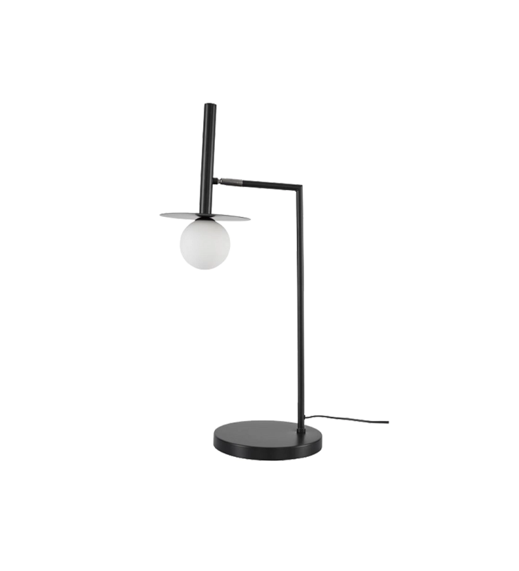 Lampe de table avec structure en laiton noir et abat-jour en verre opale structuré.