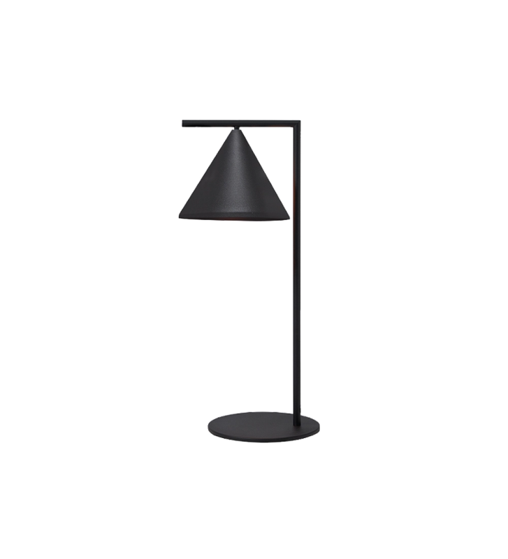 Lampe de table avec structure en inox noir.