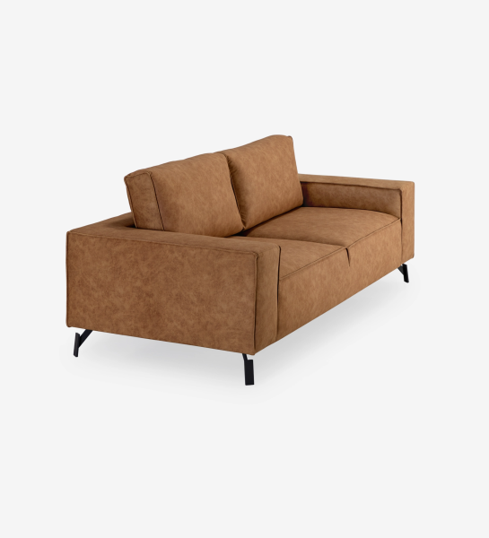 Sofá Tokyo 3 plazas en cuero marrón claro con patas metálicas negras