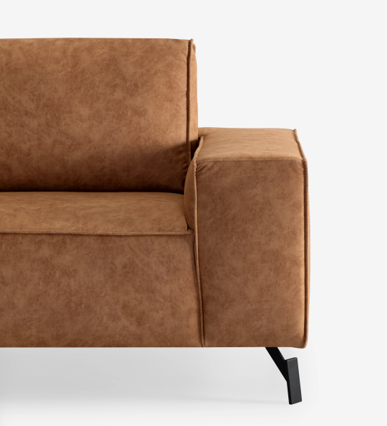 Sofá Tokyo marrón cuero efecto vintage, brazo acolchado y pata metálica negra