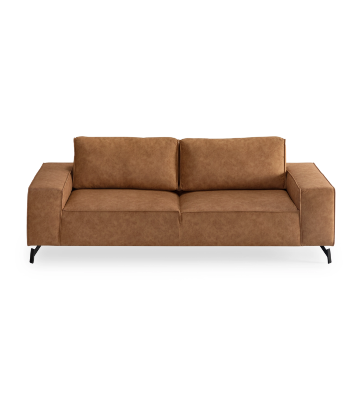 Tokyo 3-seater sofa upholstered in camel fabric, black lacquered metal feet, 238 cm.