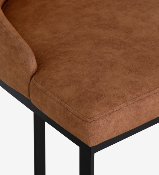 Taburete Mónaco con asiento marrón cuero y patas metálicas negras