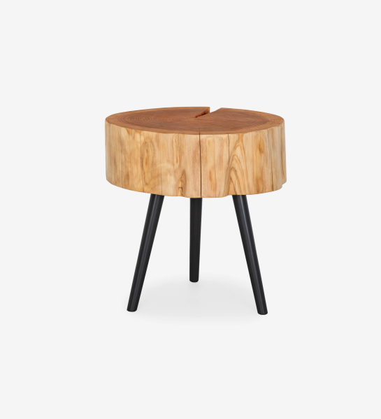 Table d'Appui Tronc en rondin de bois avec trois pieds métalliques noirs