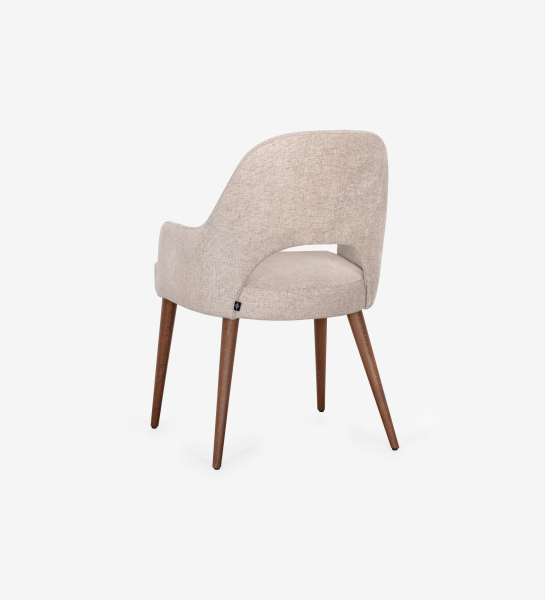 Cadeira Paris estofada bege com pernas em madeira vista traseira