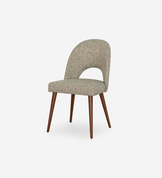 Paris Chair upholstered grey-green fabric with curved back and wooden tapered legs