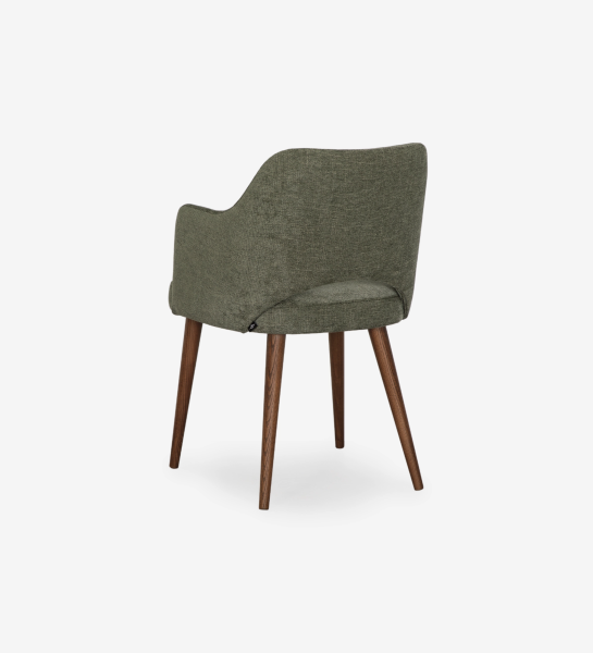 Silla Londres tapizada verde oliva con respaldo curvado y patas de madera