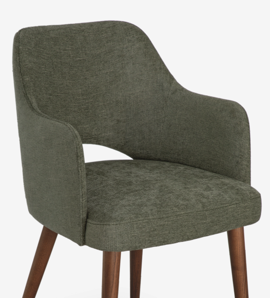 Silla Londres tapizada verde oliva con brazos y patas de madera
