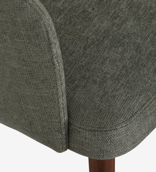 Silla Londres tapizada en tela verde grisácea con pata de madera