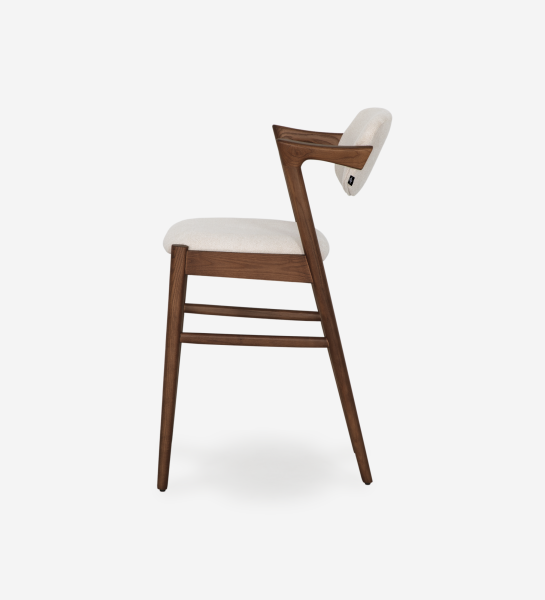 Tabouret Elba haut en bois foncé avec assise et dossier rembourrés crème