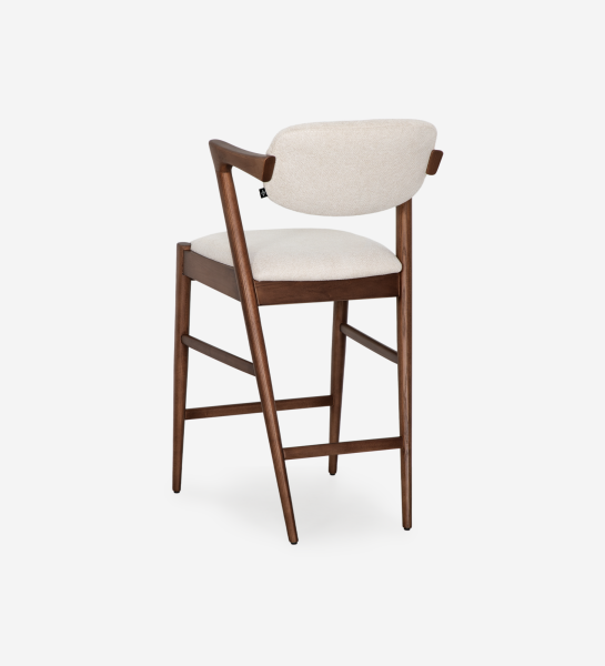 Tabouret Elba en bois foncé avec assise et dossier beige rembourrés