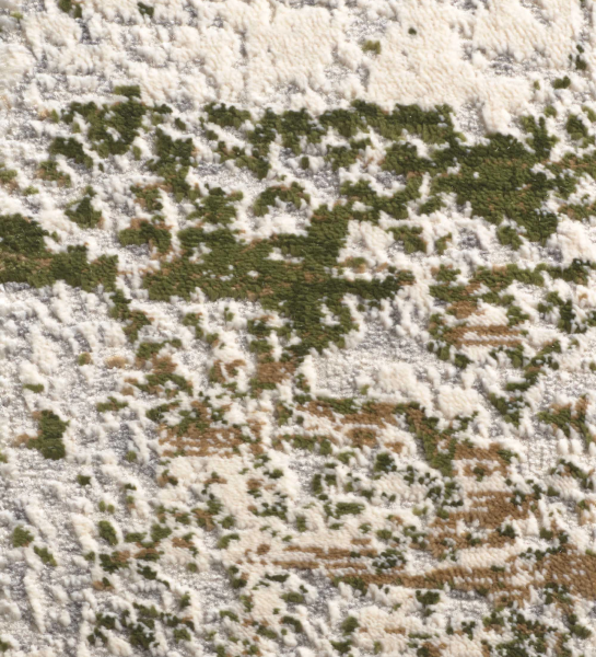 Abstract rug with green tones, folded edge finish + 6mm feltex backing.