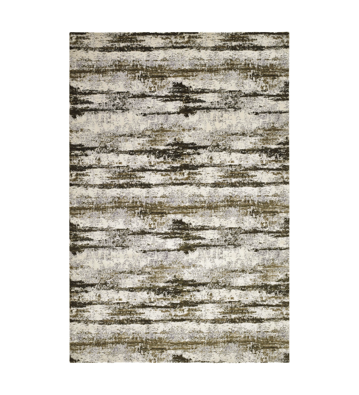 Tapis abstrait aux tons de vert, finition bord plié + feutre feltex 6 mm.