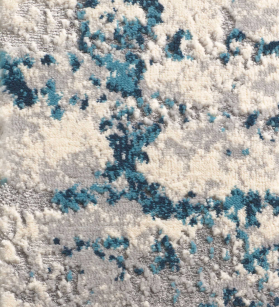 Tapete ARTISAN 201 com padrão abstrato em creme, cinzento e azul-turquesa