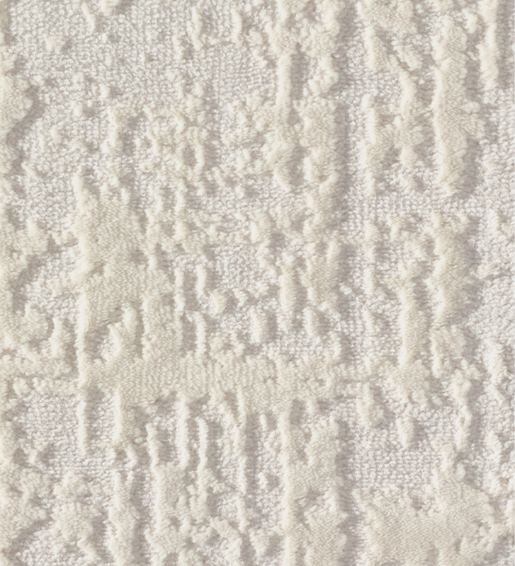 Tapis abstrait aux tons gris, finition bord plié + feutre feltex 6 mm.